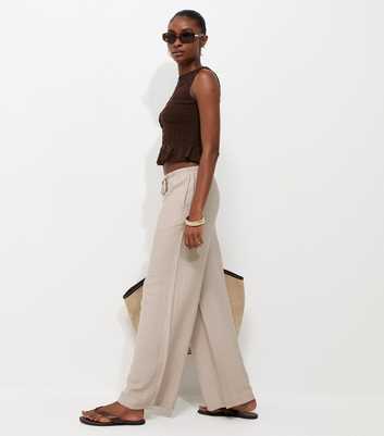 Stone Woven Drawstring Wide Leg Trousers