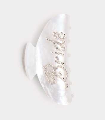 Public Desire Off White Bride Embellished Bulldog Hair Claw Clip
