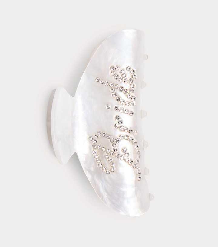 Public Desire Off White Bride Embellished Bulldog Hair Claw Clip