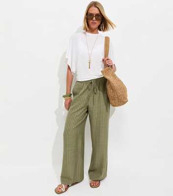Green Woven Striped Wide Leg Trousers