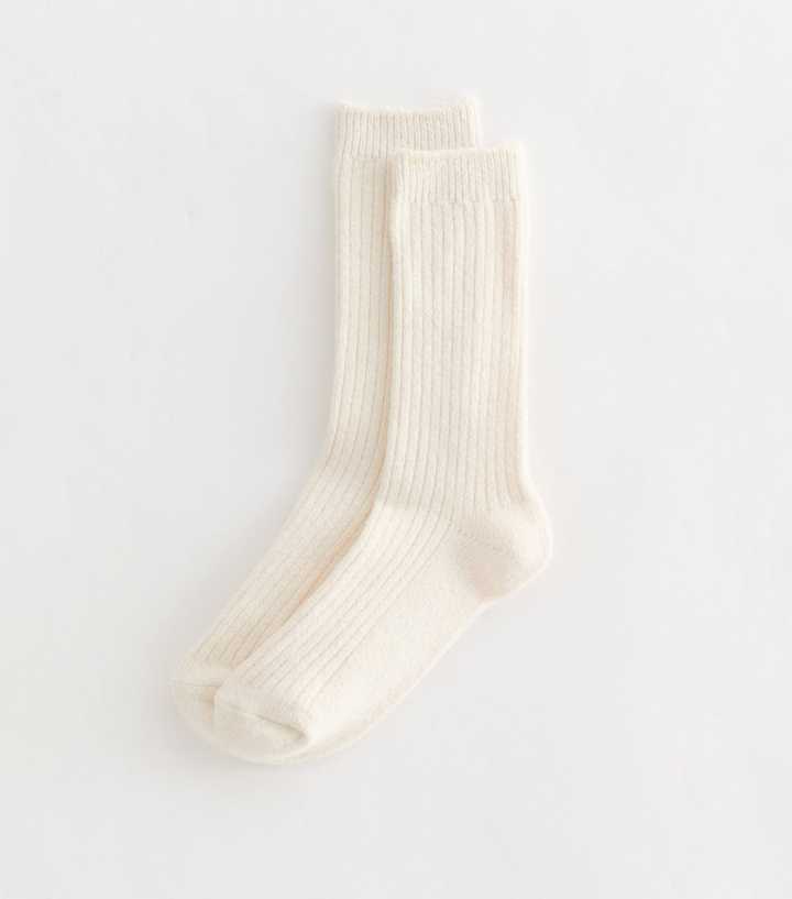 Cream Ribbed Lounge Socks