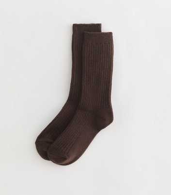 Dark Brown Ribbed Lounge Socks