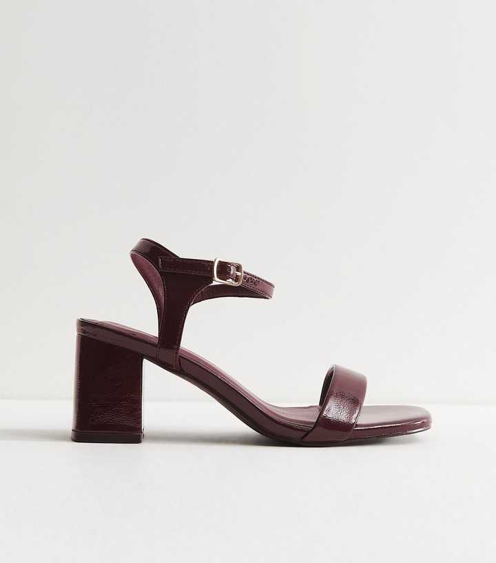 Wide Fit Dark Burgundy Patent Faux Leather Sandals