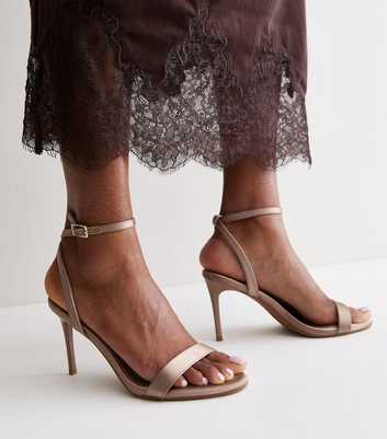 Light Brown Satin Strappy Stiletto Sandals