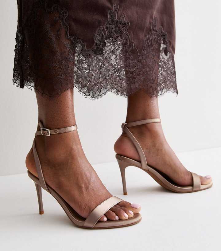 Light Brown Satin Strappy Stiletto Sandals