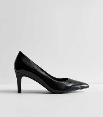 Wide Fit Black Patent Faux Leather Pointed Toe Pumps
