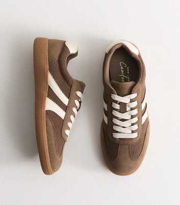 Light Brown Corduroy Faux Leather Lace Up Trainers