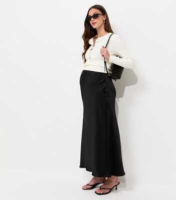 Maternity Black Satin Bias Cut Midi Skirt