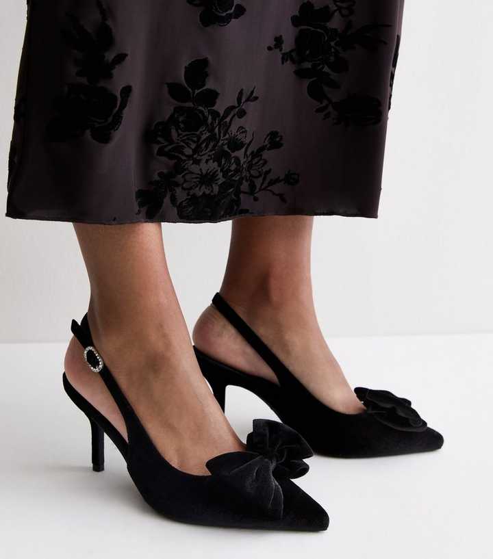 Black Velvet Bow Slingback Court Shoes