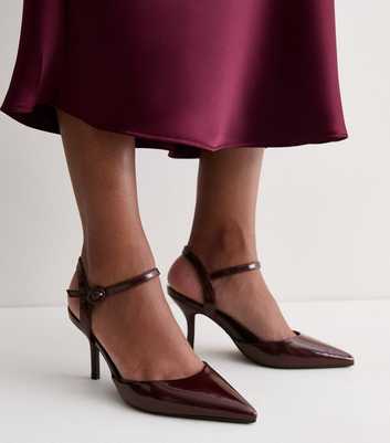 Dark Burgundy Patent Faux Leather Two Part Court Shoes