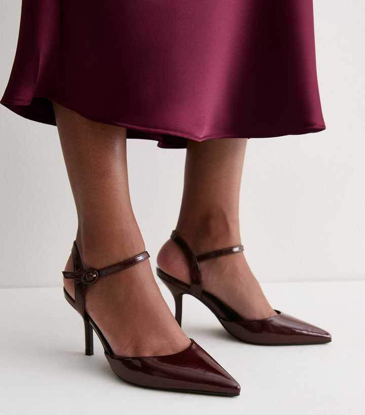Dark Burgundy Patent Faux Leather Two Part Court Shoes