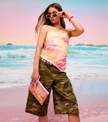 Girls Yellow Hibiscus Sequin Embellished Asymmetric Bandeau Top