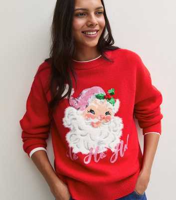 Red Knitted Christmas Santa Sequin Embellished Jumper