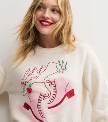 Cream Christmas Embroidered Ice Skates Jumper