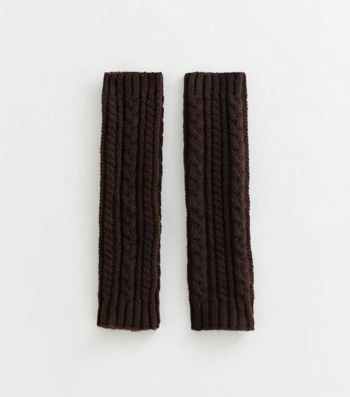 Dark Brown Cable Knit Leg Warmers