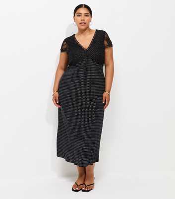 Curves Black Spot Print Lace Bust Midi Dress