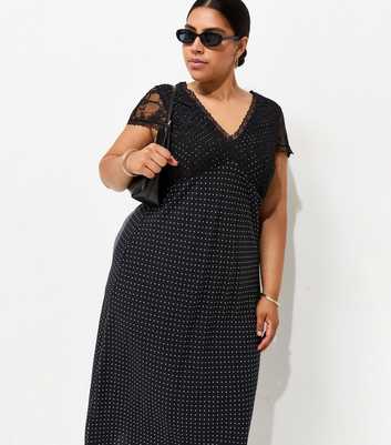 Curves Black Spot Print Lace Bust Midi Dress