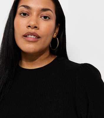 Curves Black Crew Neck Cropped Sleeve Mini Smock Dress