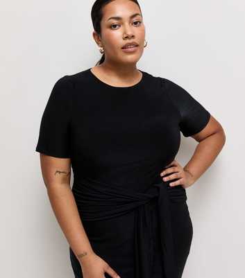 Curves Black Knotted Waist Midi Dress