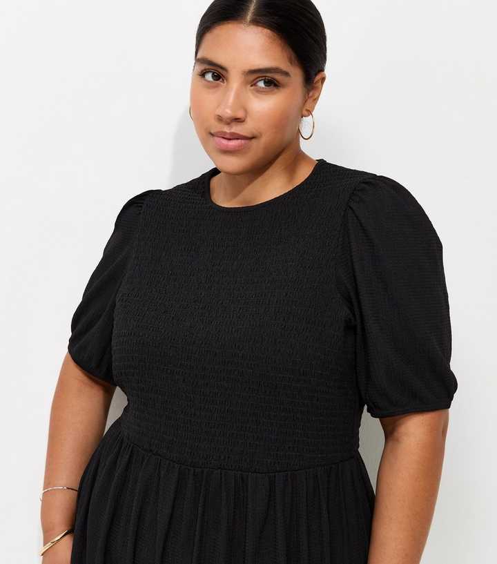 black dress curves Shirred Bodice Short Sleeve Midi Off-White c/o Virgil Abloh Dresses>Occasion>Wedding 44 Waist Size:5 (Toddler)