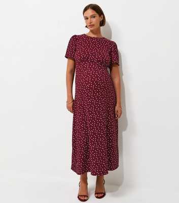 Maternity Red Spot Print Crinkle Texture Midi Dress