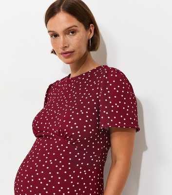 Maternity Red Spot Print Crinkle Texture Midi Dress