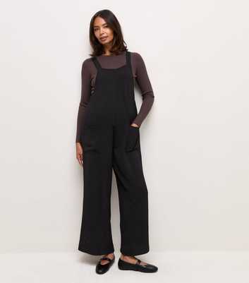 Maternity Black Crinkle Texture Jumpsuit