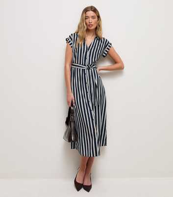 Tall Blue and White Stripe Short Sleeve Midi Dress