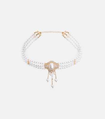 Public Desire Off White Faux Pearl Diamanté Choker Necklace