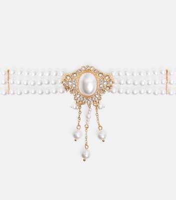 Public Desire Off White Faux Pearl Diamanté Choker Necklace