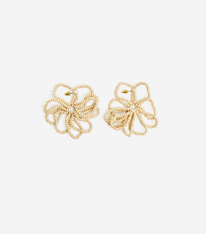 Public Desire Camel Beaded Flower Stud Earrings