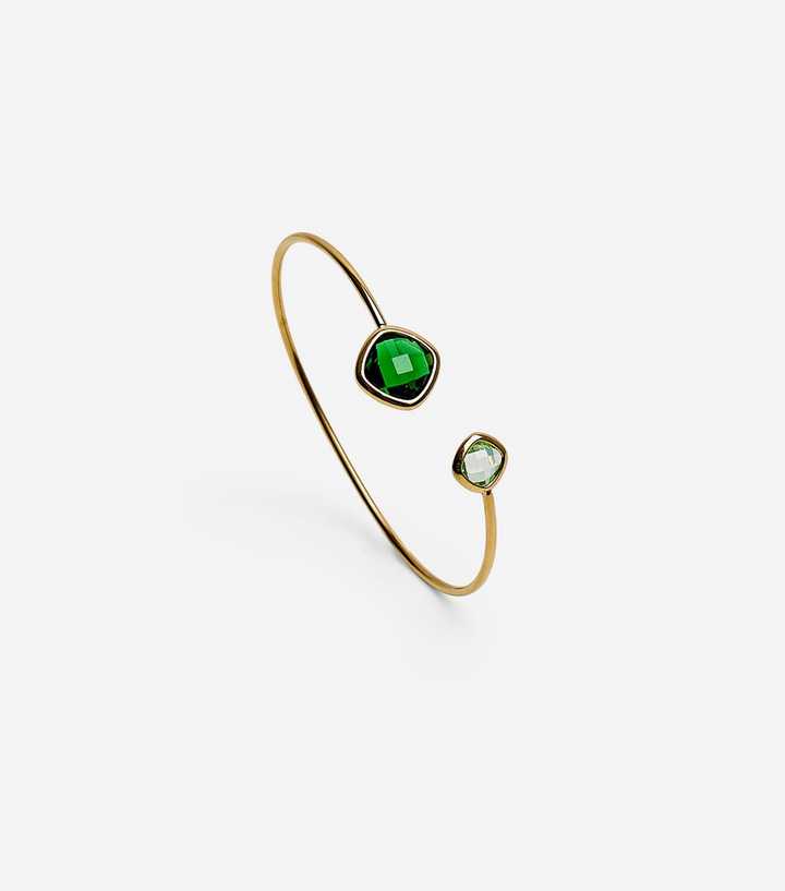 Public Desire Gold Tone Green Charm Open Bangle
