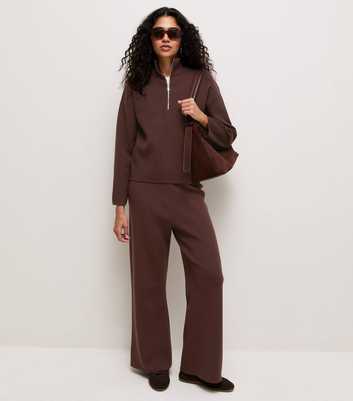 Brown Knitted Half Zip Jumper