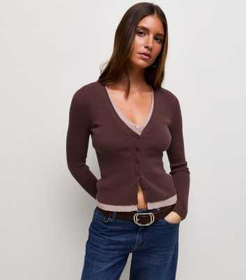 Brown Lightweight Layered Look Cardigan