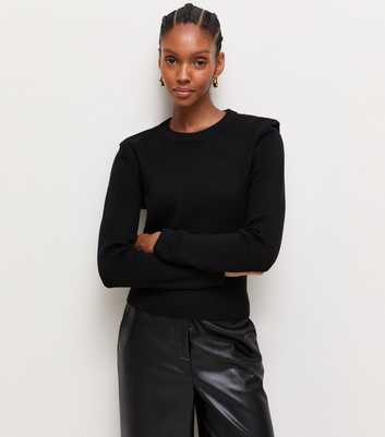 Black Lightweight Knit Shoulder Pad Jumper