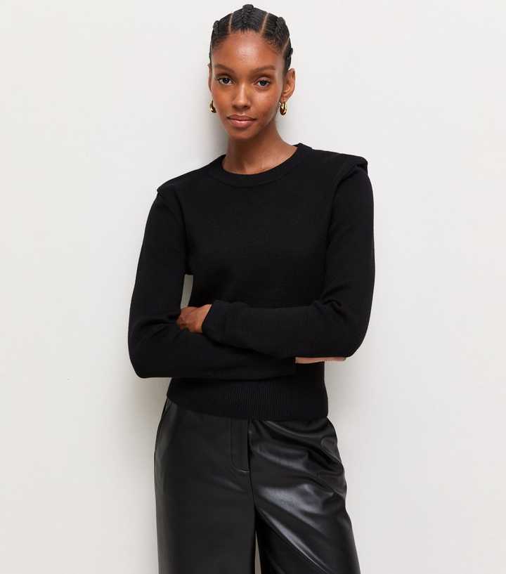 Black Shoulder Pad Lightweight Knit Jumper