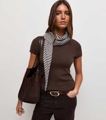 Brown Ribbed Striped Scarf T-Shirt