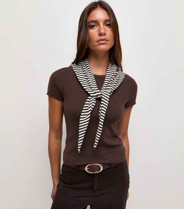 Brown Ribbed Striped Scarf T-Shirt