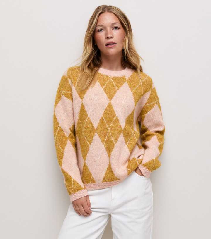 Pink Argyle Knit Jumper with Wool