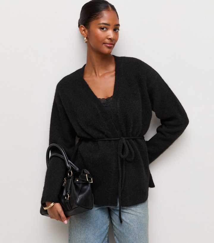 Black Knit Wrap Belt Cardigan