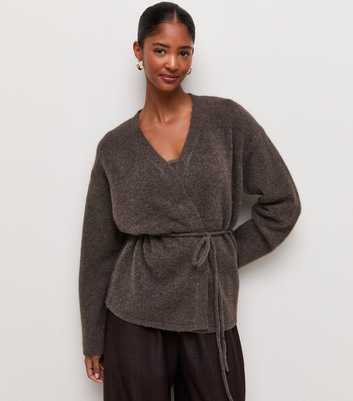 Dark Mink Knit Wrap Belt Cardigan