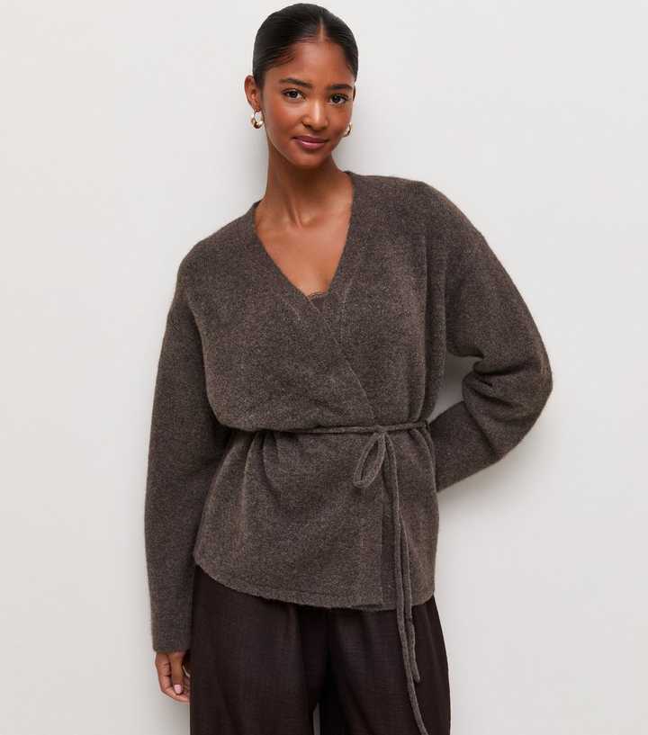 Dark Mink Knit Wrap Belt Cardigan