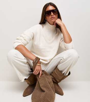 Cream Cut Out Collar Knitted Jumper