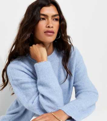 Light Blue Crew Neck Knitted Jumper with Wool