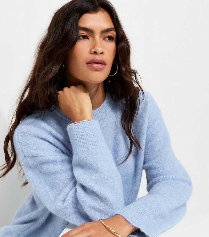 Light Blue Crew Neck Knitted Jumper