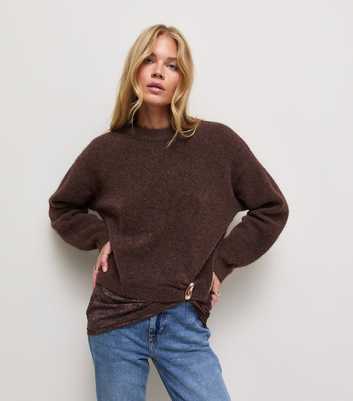 Dark Brown Lace Hem Brooch Jumper