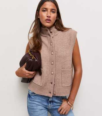Mink Knitted Funnel Neck Waistcoat with Wool