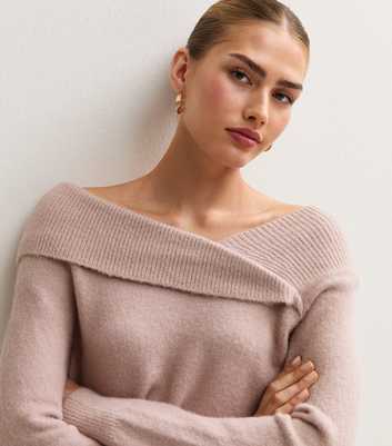 Light Pink Wrap Over Bardot Neck Jumper