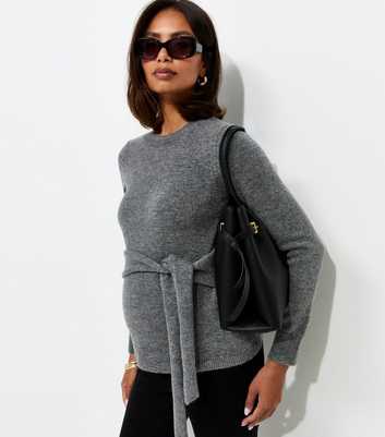 Maternity Grey Tie Front Knitted Jumper