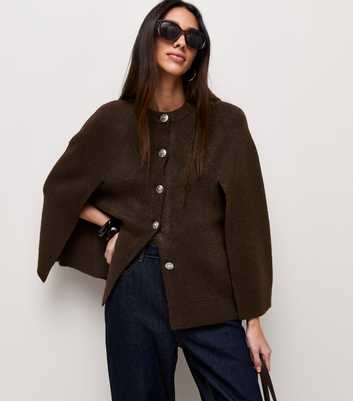 Dark Brown Button Through Cape Cardigan